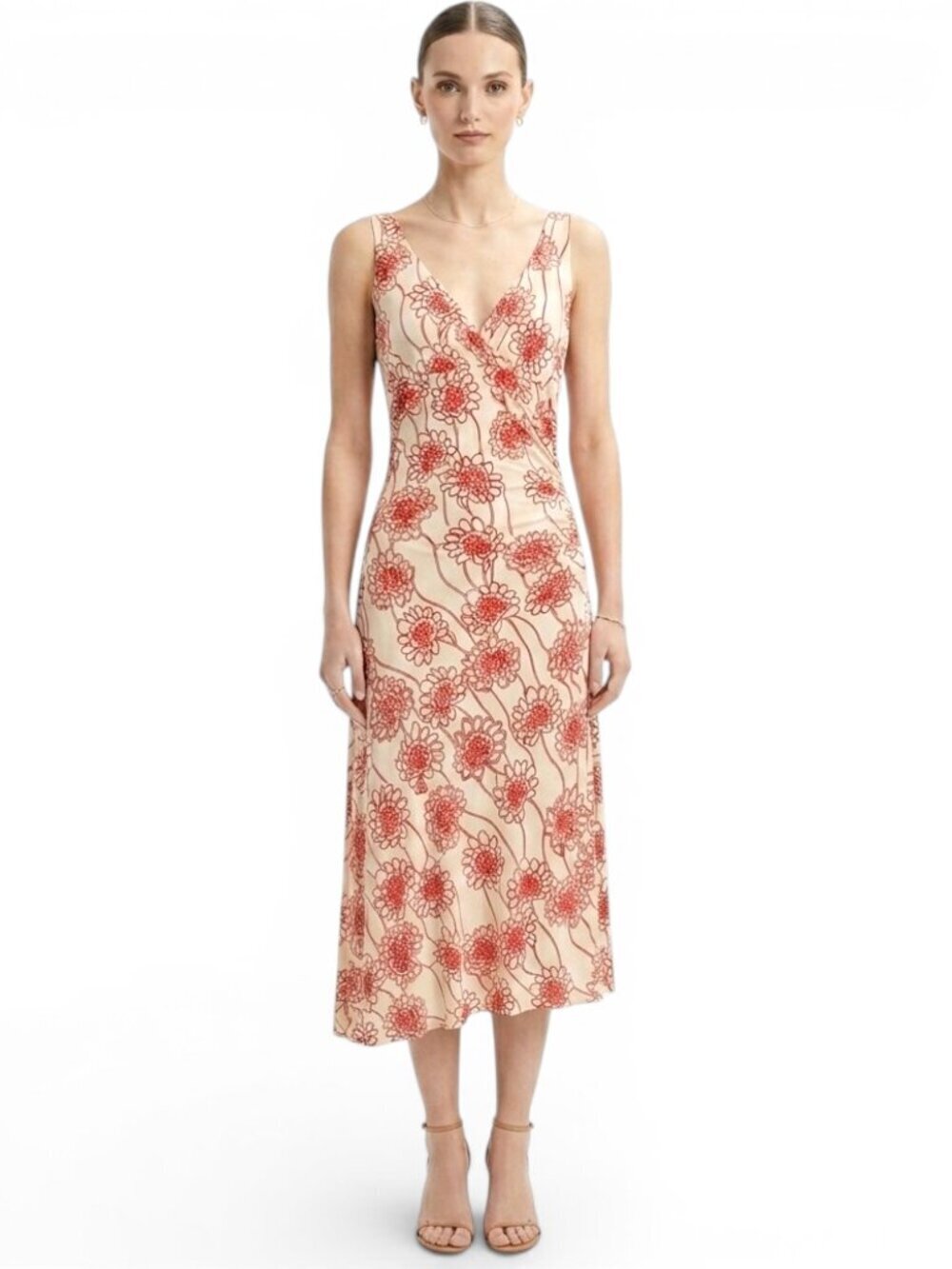 Lida Baday Floral Multicolor Soft Stretch Knit Ruched Tank Sleeveless Dress L